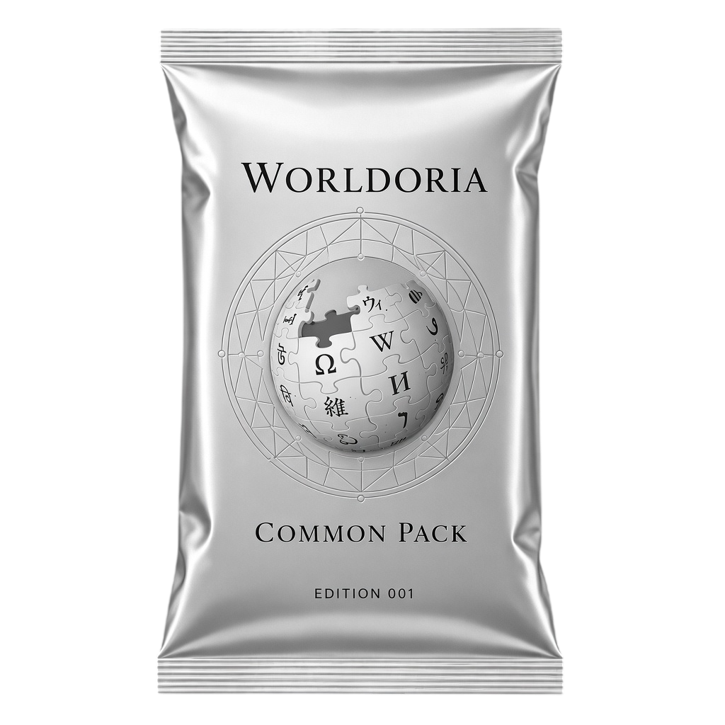 Sealed Worldoria card pack featuring the Wikipedia globe logo